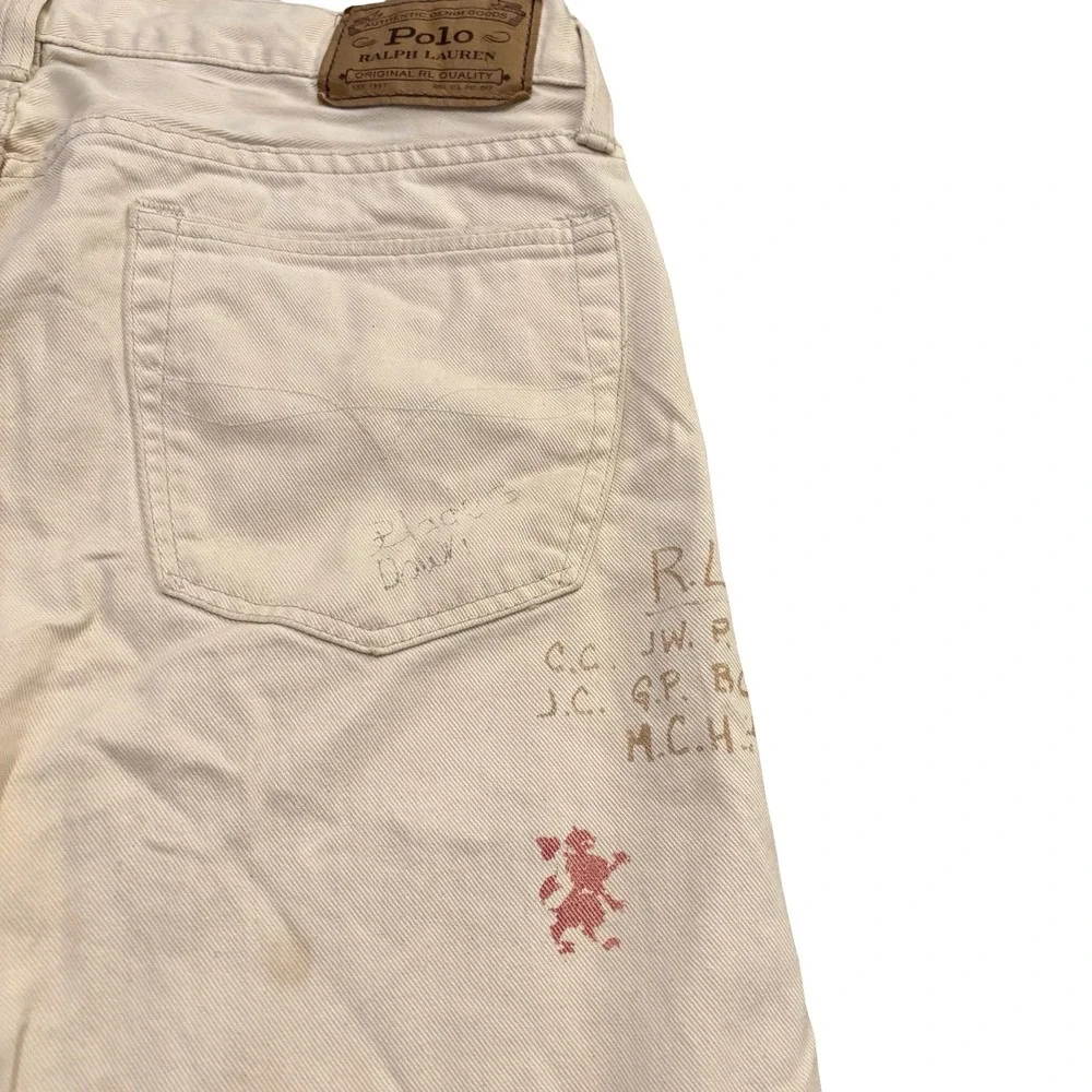 Polo Ralph Lauren‎ Sullivan Slim Graphic Jeans Mens 32x32 Cream Distressed Denim